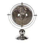 LITTON LANE Modern Reflections 11 in. Decorative Globe with Stainless Steel Stand, Brown and White thumbnail 2