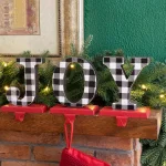 Glitzhome JOY Christmas Stocking Holder Set of 3 - Buffalo Plaid Wood and Metal Decor thumbnail 6