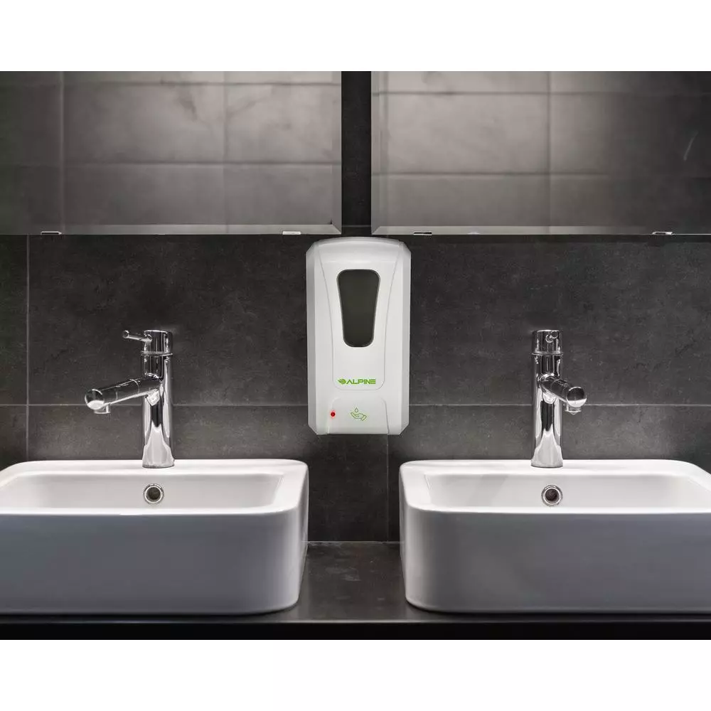 Alpine Industries 1200ml Automatic Wall Mount Soap and Gel Hand Sanitizer Dispenser, White