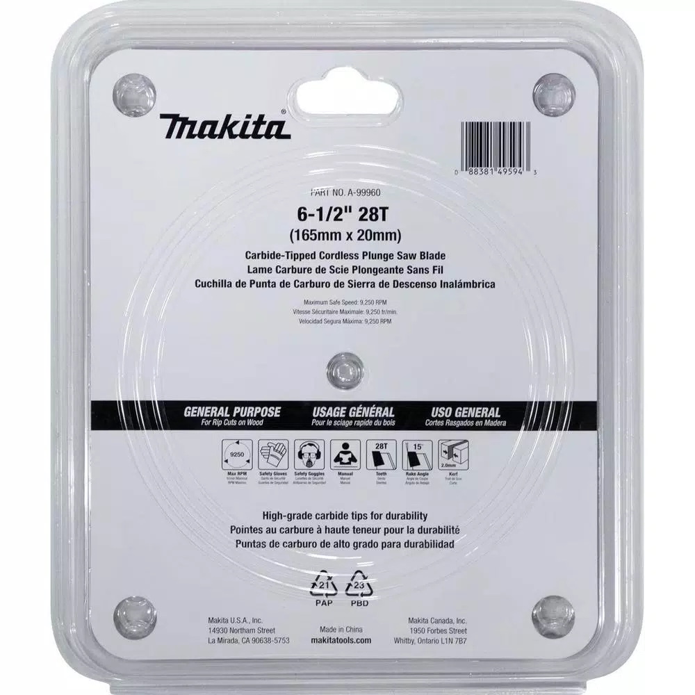 Makita 6-1/2 in. 28T Carbide-Tipped Wood Plunge Saw Blade