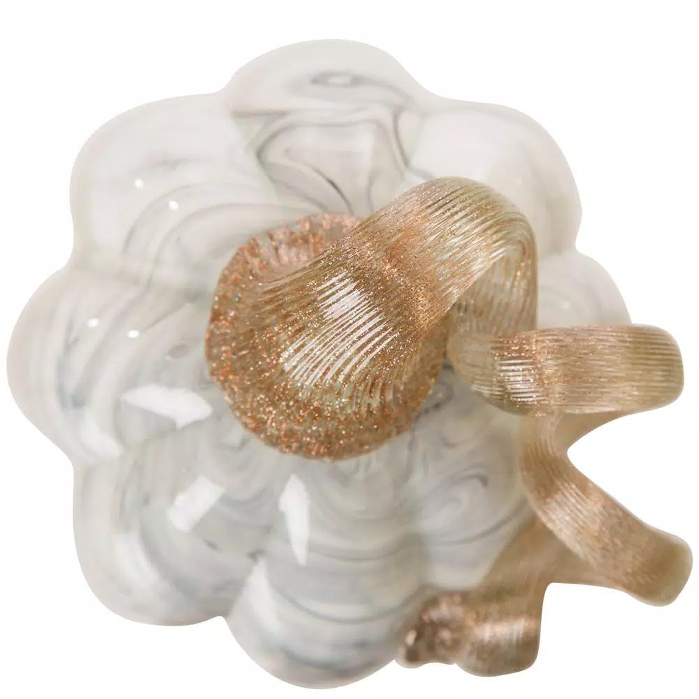 Glitzhome 5.71 in. Gray Marble Tall Glass Pumpkin - Handmade Indoor Tabletop Decor