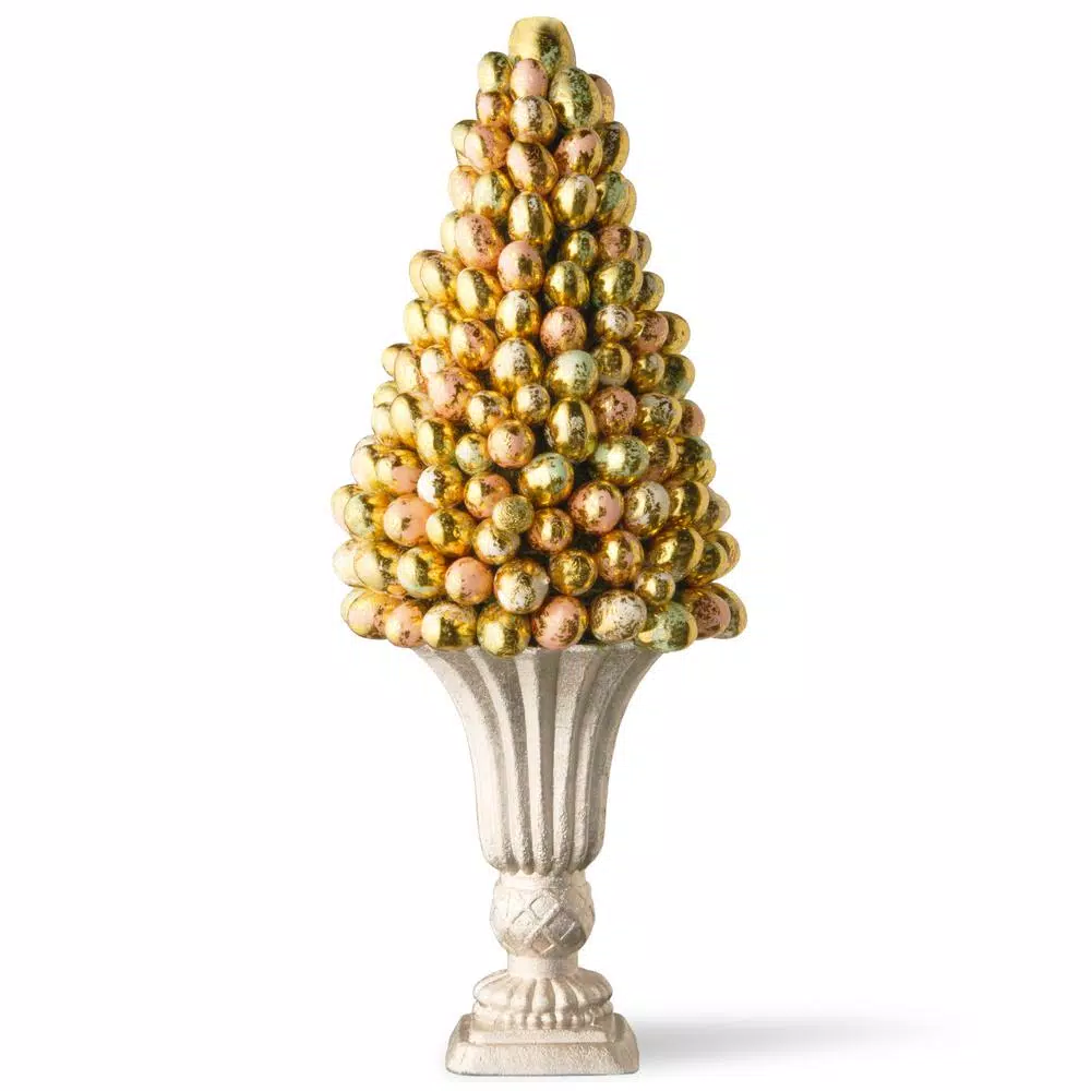 Unbranded 17 in. Gold and Pearl Easter Egg Tree Topiary with Ceramic Urn Base