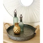 LITTON LANE 16" Farmhouse Rustic Gray Galvanized Iron Serving Tray with Rope Handles thumbnail 1