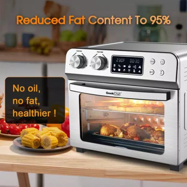 Boyel Living GeekChef 24 Qt. Silver Stainless Steel Digital Convection Air Fryer Toaster Oven with 10-in-1 Functions