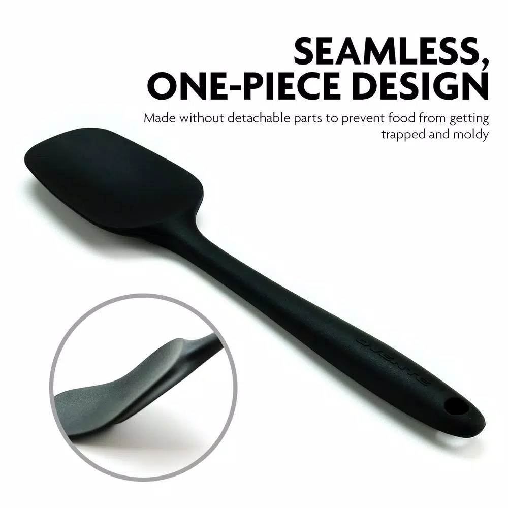 Ovente Premium Silicone Spatula with Stainless Steel Core, Heat Resistant up to 500°F, BPA-Free, Black