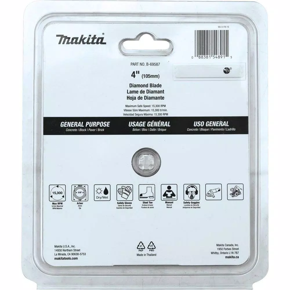 Makita 4 in. Segmented Rim Diamond Blade for Concrete, Brick, and Block
