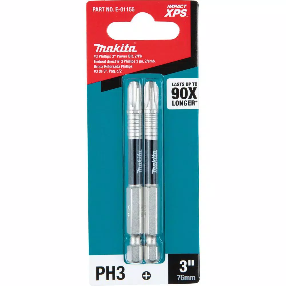 Makita ImpactXPS #3 Phillips 3 in. Power Bits, 2-Pack