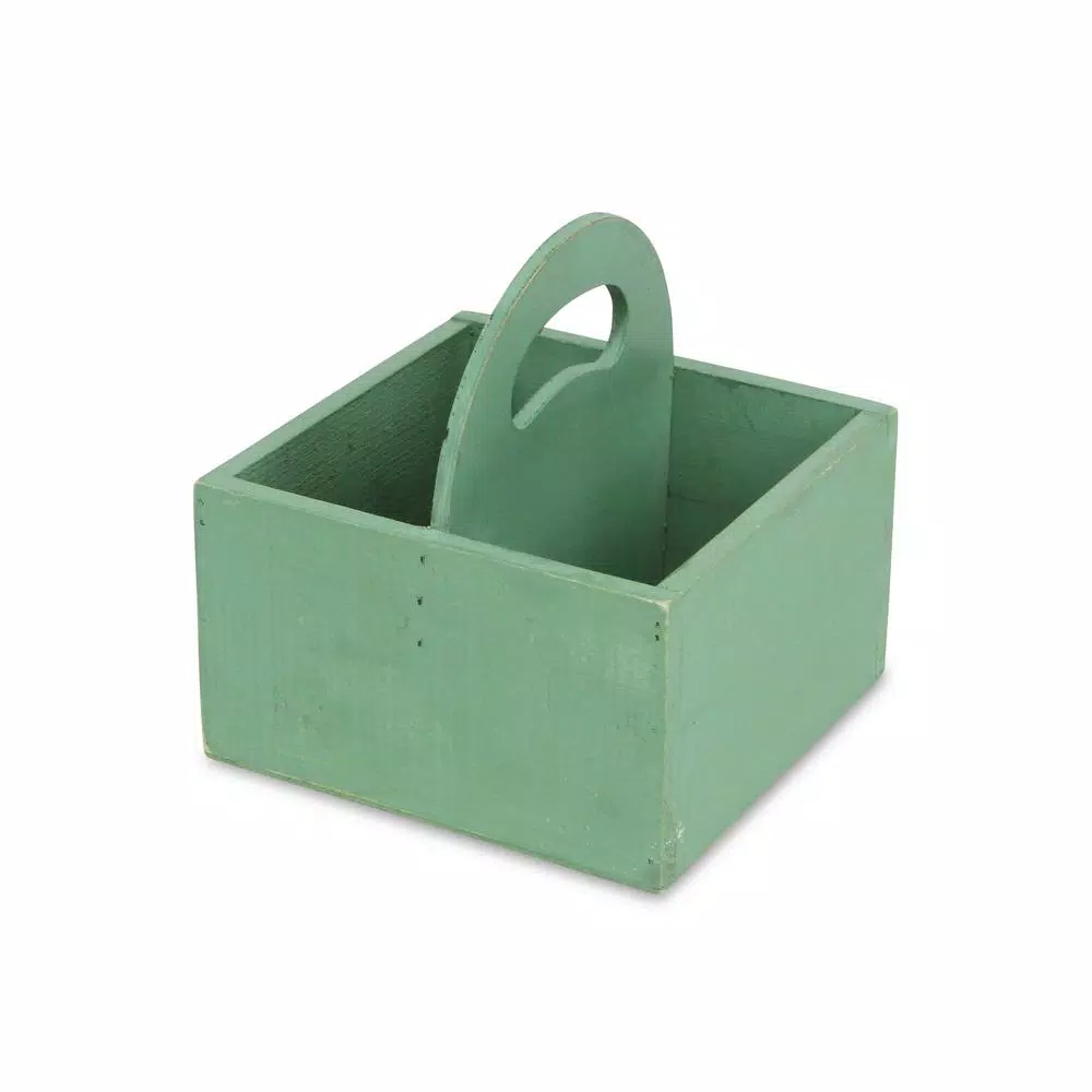 Cheungs Teal Wooden Square Caddy Decorative Tray with Handle