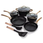 Oster Allsberg 10-Piece Aluminum Nonstick Cookware Set with Bronze Handles, Black and Bronze thumbnail 1