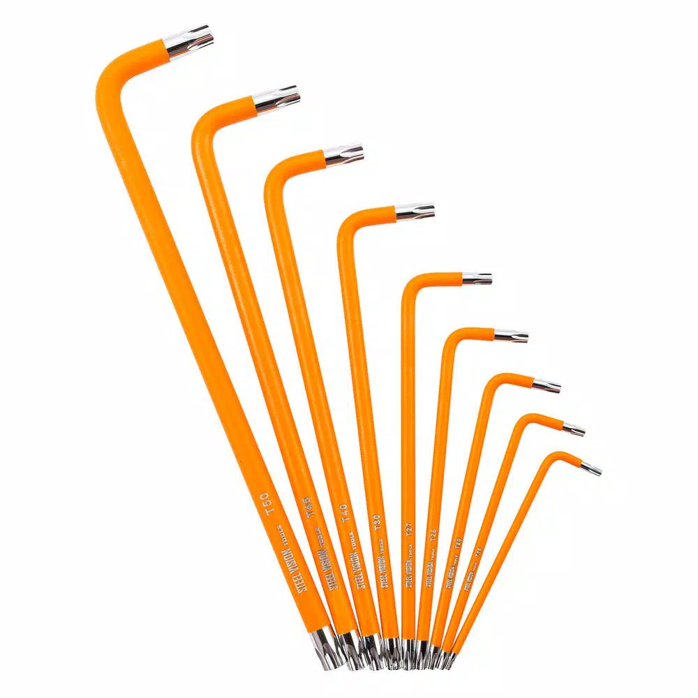 Steel Vision 9-Piece Extra Long Tamper Resistant Torx Hex Key Set, Orange