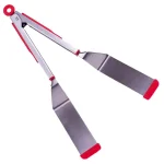 Chefright QuickScoop Brushed Stainless Steel Spatula Tongs with Silicone Edge, Red (Set of 2) thumbnail 1