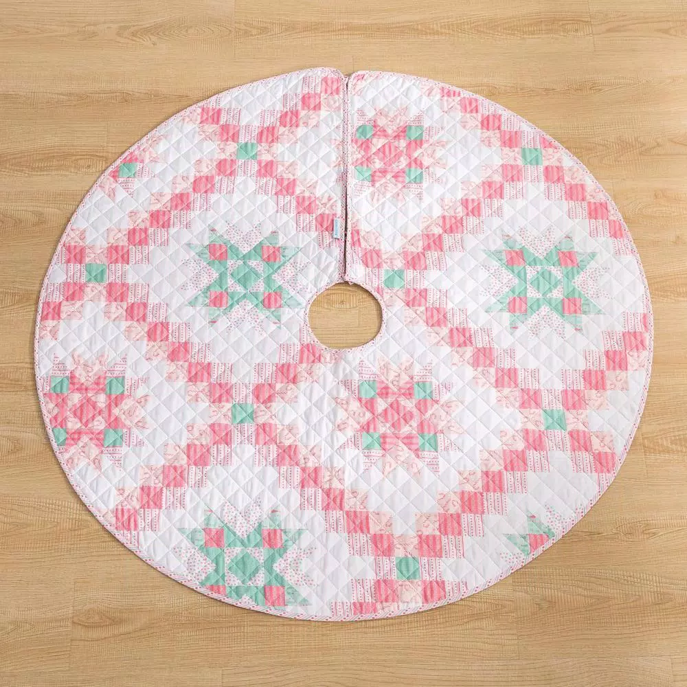 Country Living 48 in. Retro Star Quilted Tree Skirt, Reversible Blush Pink Microfiber