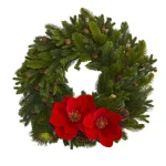 Nearly Natural 30 in. Magnolia Pine and Pinecone Artificial Wreath thumbnail 1