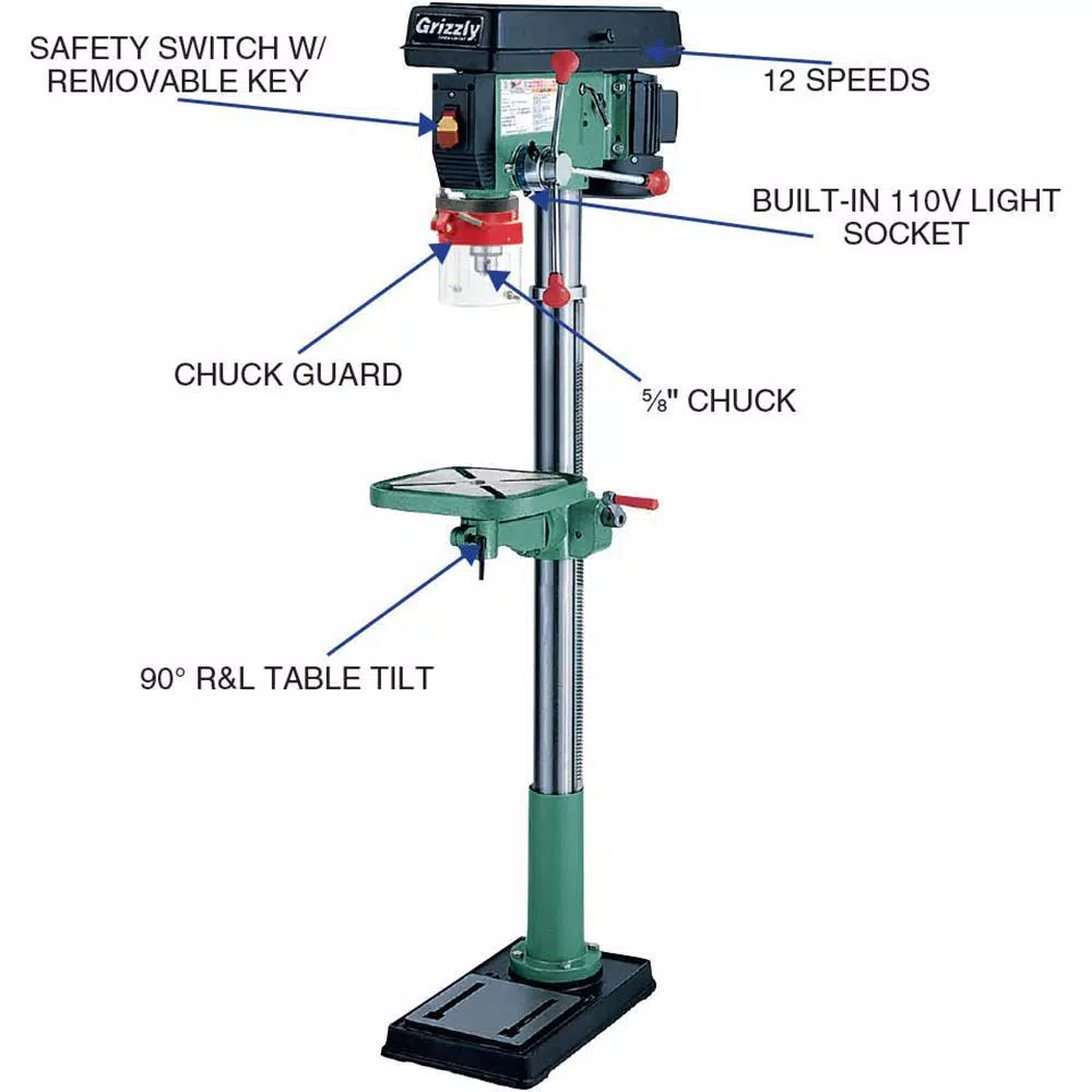 Grizzly Industrial 14 in. Heavy-Duty Floor Drill Press with 3/4 HP Motor and 12 Speeds