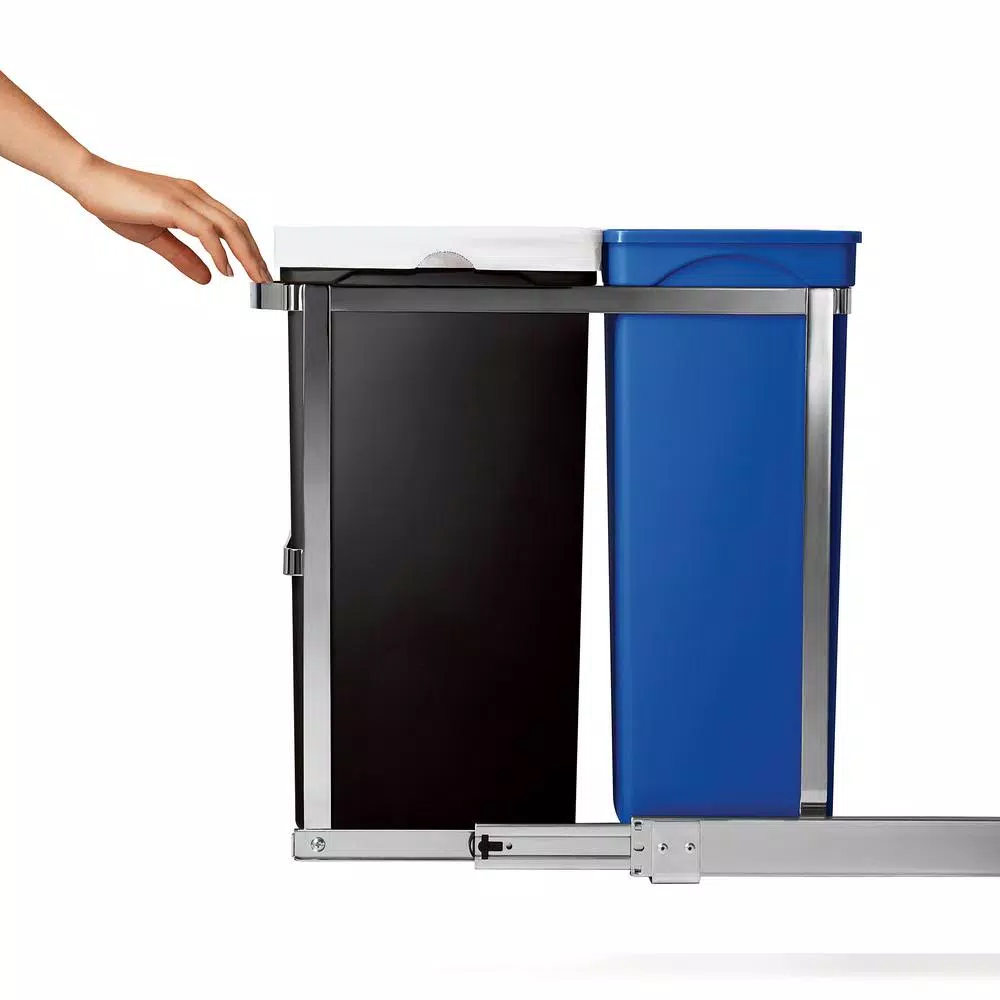 simplehuman 35-Liter Commercial-Grade Under-Counter Pull-Out Dual Recycling Trash Can, Stainless Steel