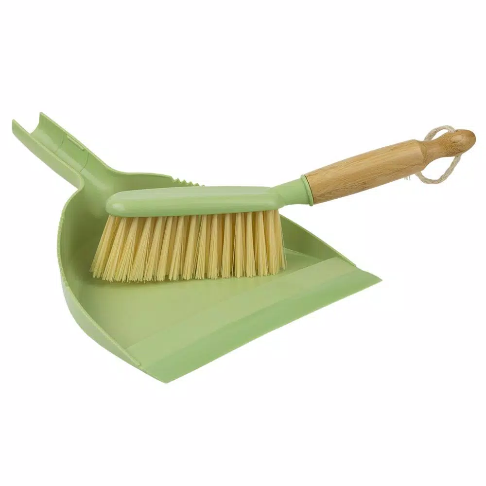Home Basics Bliss Collection Green Bamboo Broom and Dustpan Set, 8.62 in.