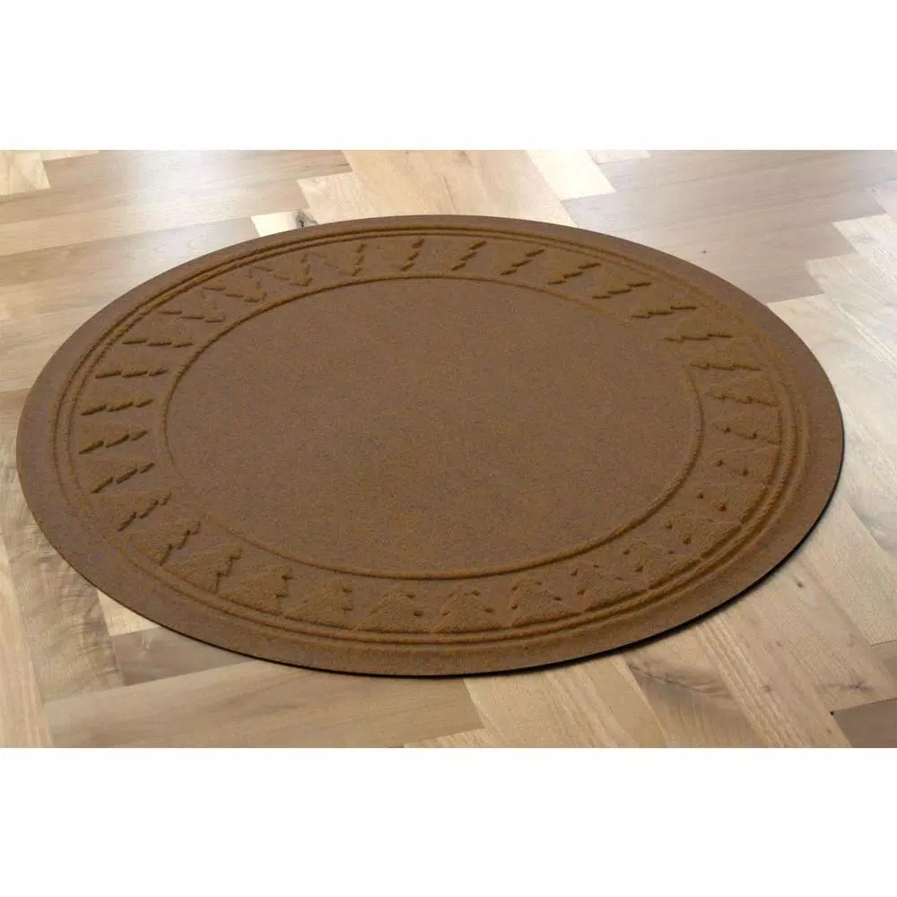 Bungalow Flooring Aqua Shield 35 in. Round Dark Brown Pine Trees Christmas Tree Mat