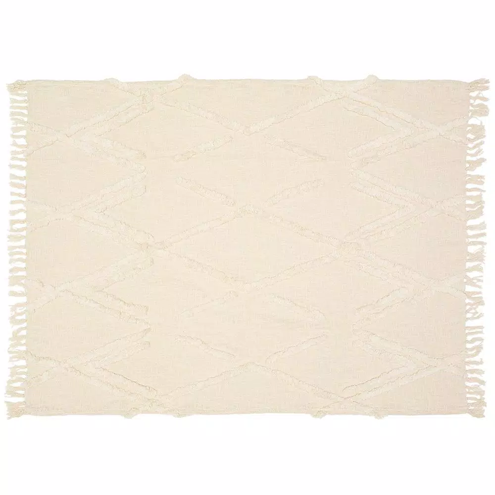 LR Resources LR Home Handmade Boho Tufted Cotton Throw Blanket with Fringe, Beige, 50 x 60 in