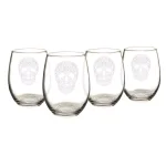 Cathy's Concepts Sugar Skull 21 oz. Stemless Wine Glasses, Set of 4, Clear Glass thumbnail 1