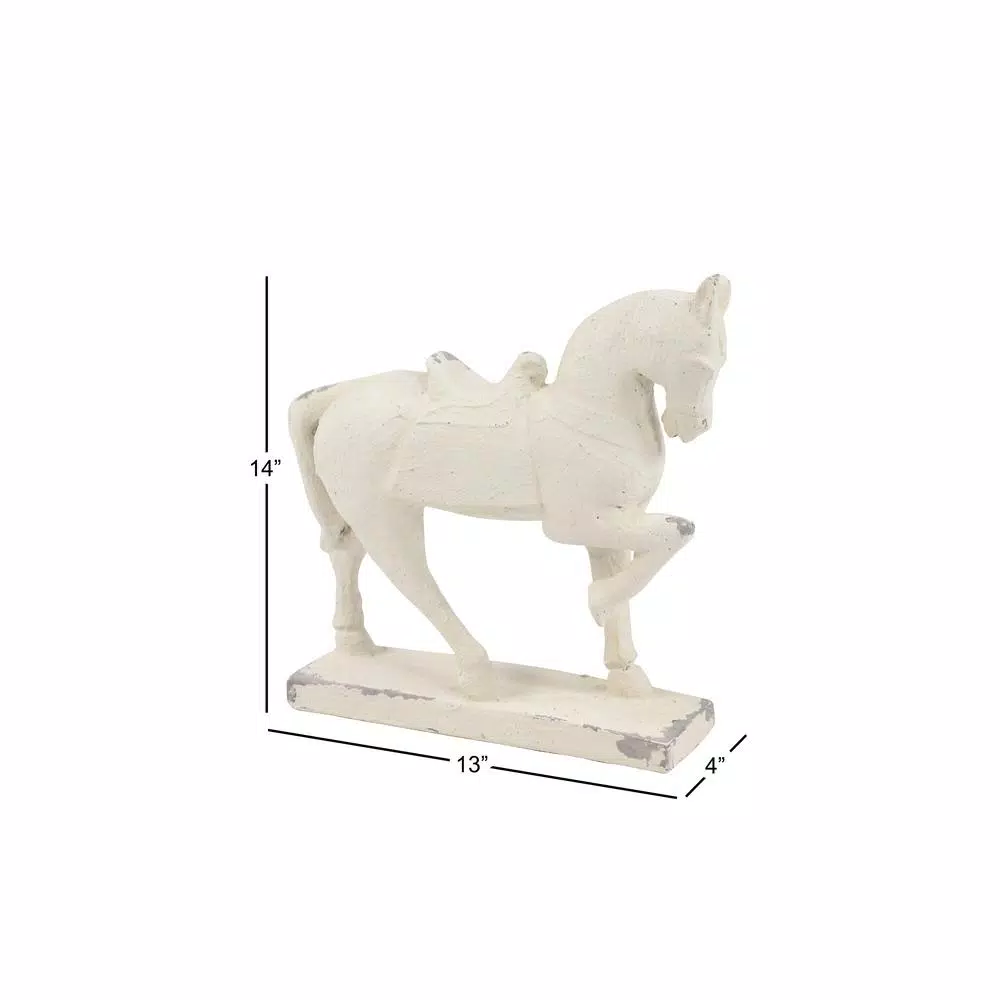 LITTON LANE Large Distressed White Horse Sculpture - Equestrian Fiberclay Statuary