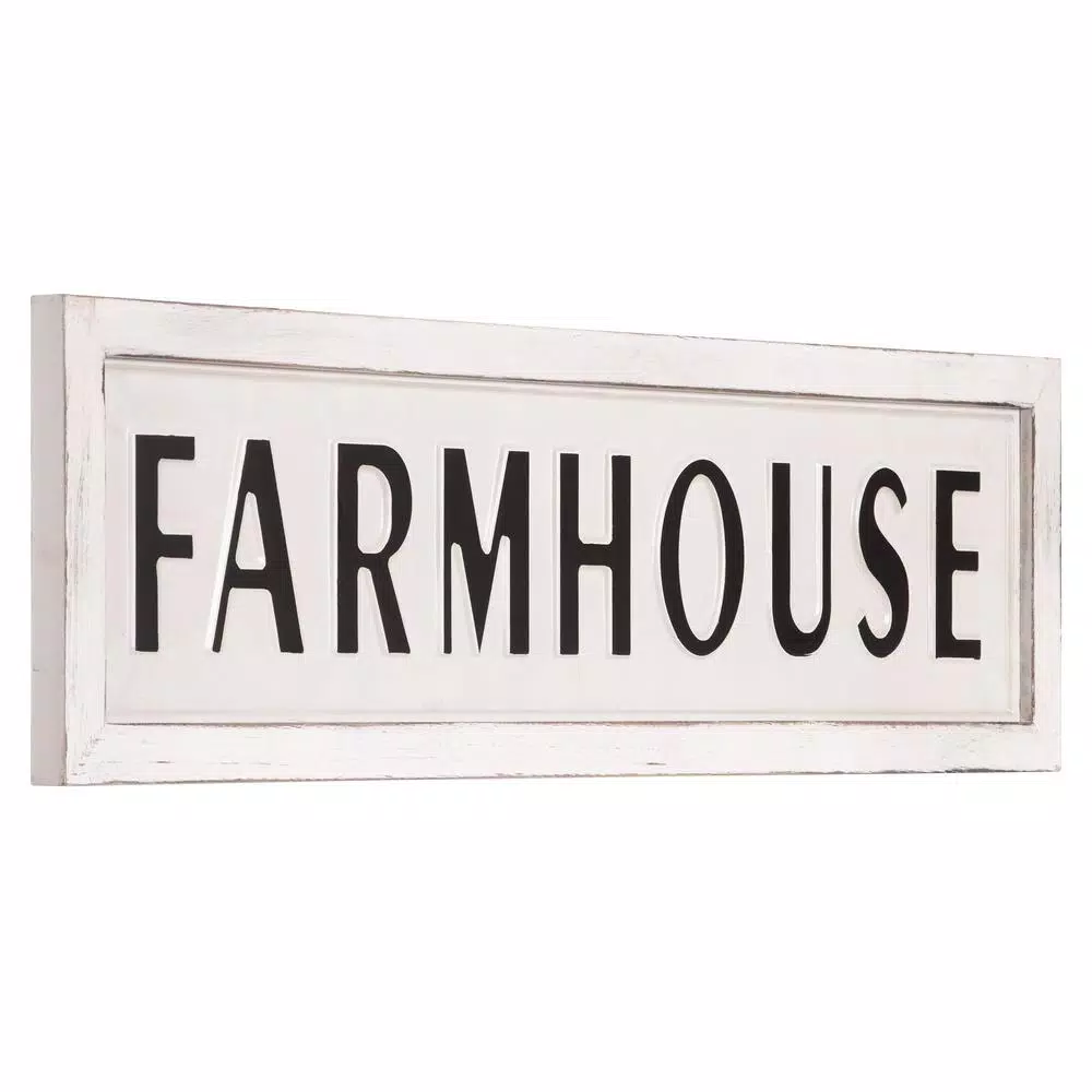 Pinnacle Rustic White Farmhouse Tin Enamel Decorative Wall Sign, 38 in. x 11.25 in.