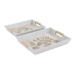 LITTON LANE Coastal Living Wooden Seafood Decorative Trays, Set of 2, White & Light Brown thumbnail 2