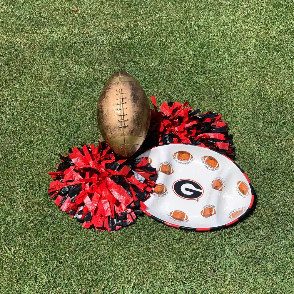 Magnolia Lane Georgia Ceramic Football Tailgating Serving Platter, 3-Section Divided Dish