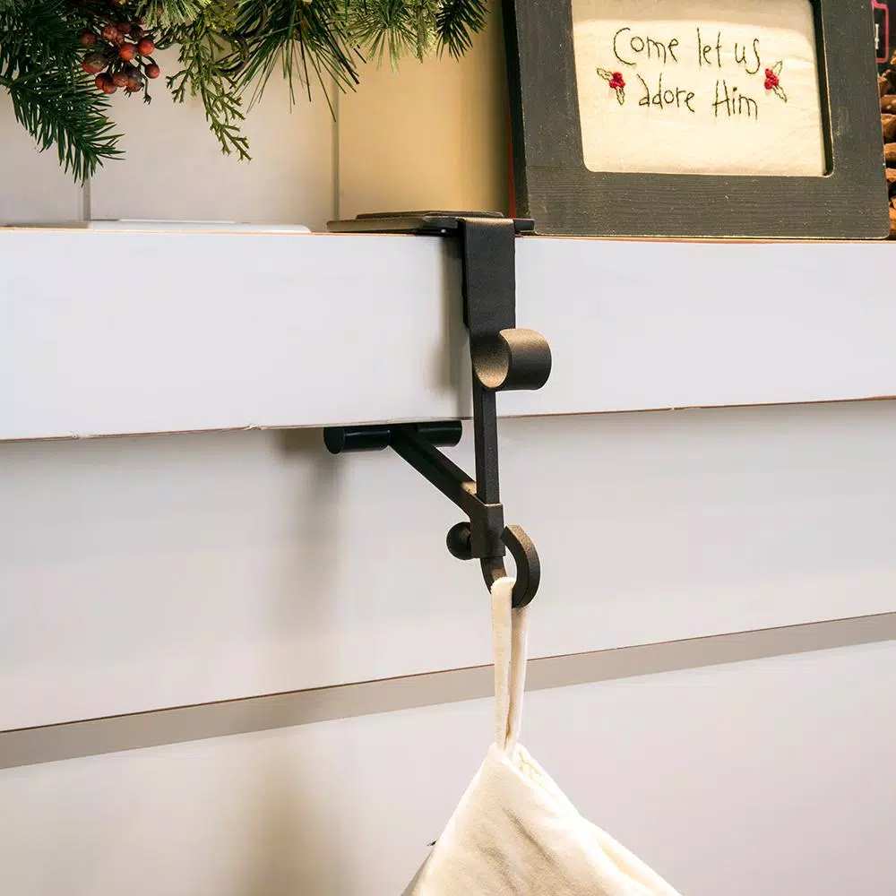 Village Lighting Company Adjustable Metal Mantle Stocking Hanger and Garland Hook, Brown
