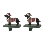 Glitzhome Dachshund Wooden and Metal Stocking Holder Set of 2 - Dog Christmas Mantel Decor thumbnail 1
