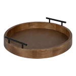 Kate and Laurel Lipton 18 in. Round Natural Wood Decorative Tray with Metal Handles thumbnail 5