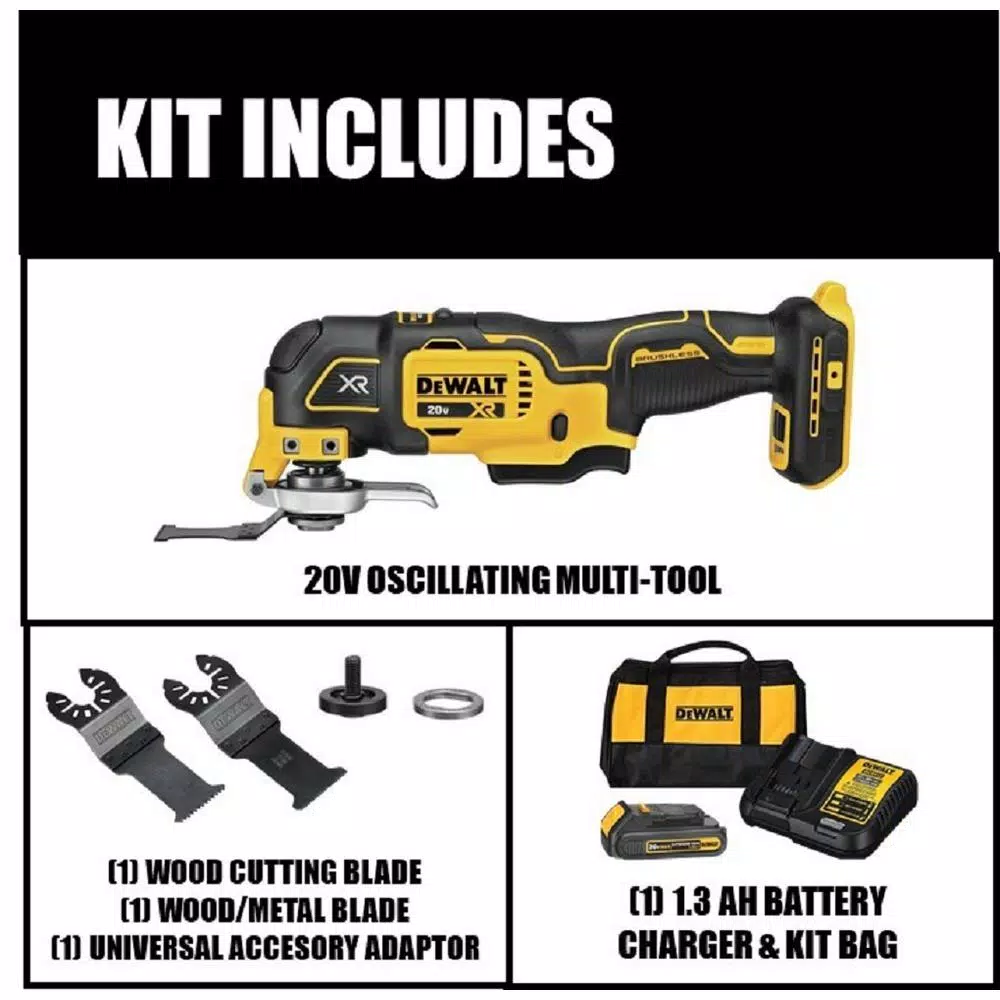 DEWALT 20V MAX XR Cordless Brushless 3-Speed Oscillating Multi-Tool Kit with 1.5Ah Battery & Charger