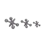 LITTON LANE Modern Reflections Metal Jack Stone Sculptures, Set of 3, Metallic Gray thumbnail 1