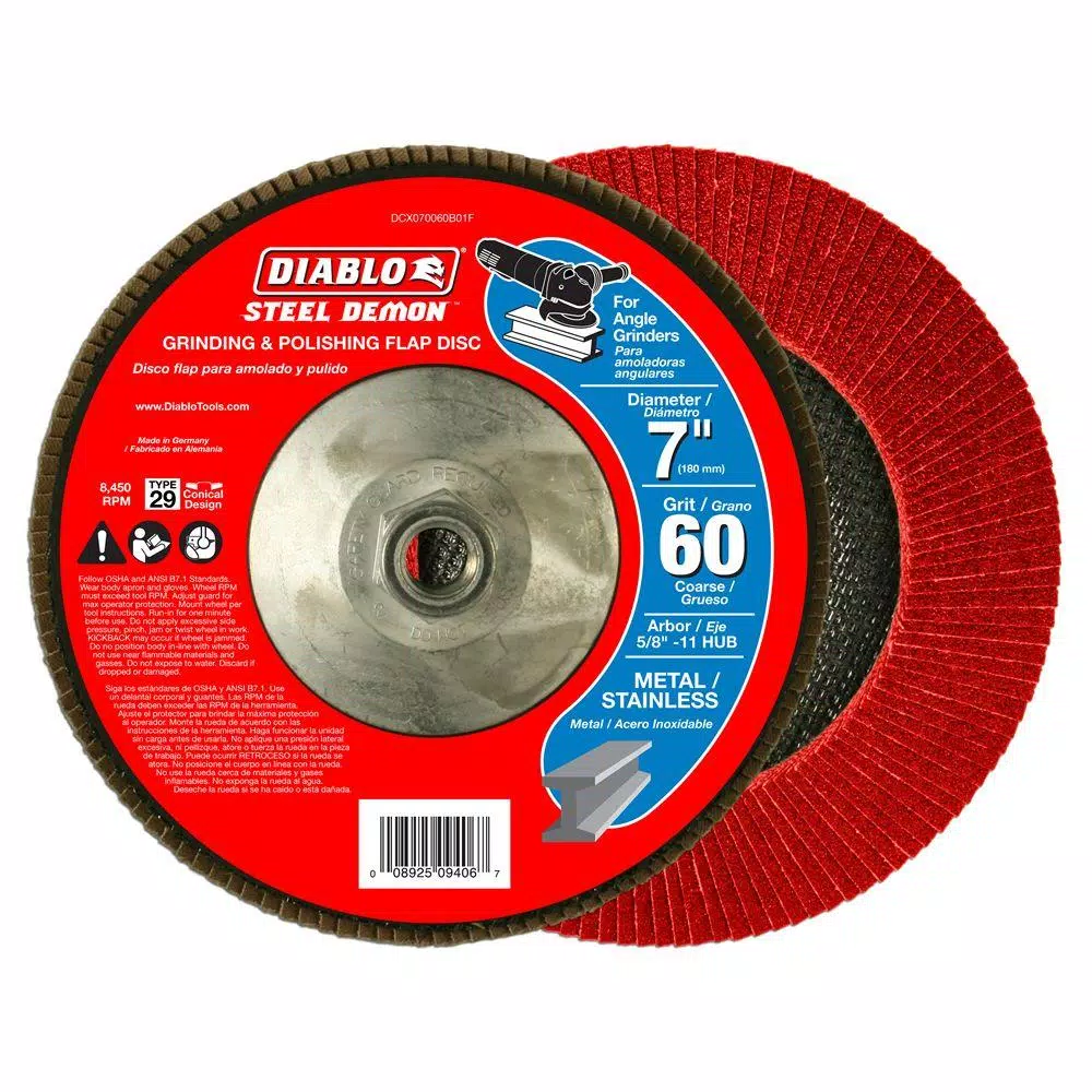 Diablo Steel Demon 7 in. 60-Grit Coarse Grinding and Polishing Flap Disc, Type 29 Conical Design