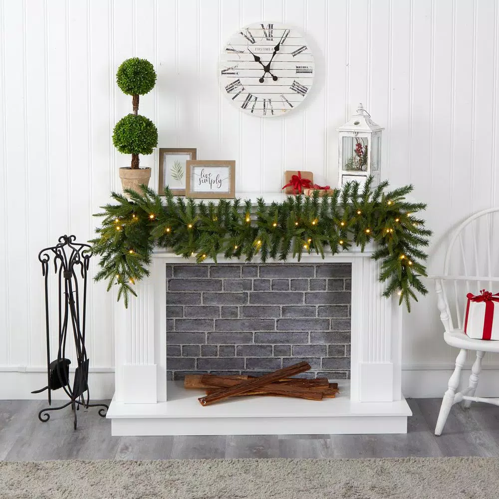 Nearly Natural 6 ft. Pre-lit Green Pine Artificial Christmas Garland with 35 LED Lights