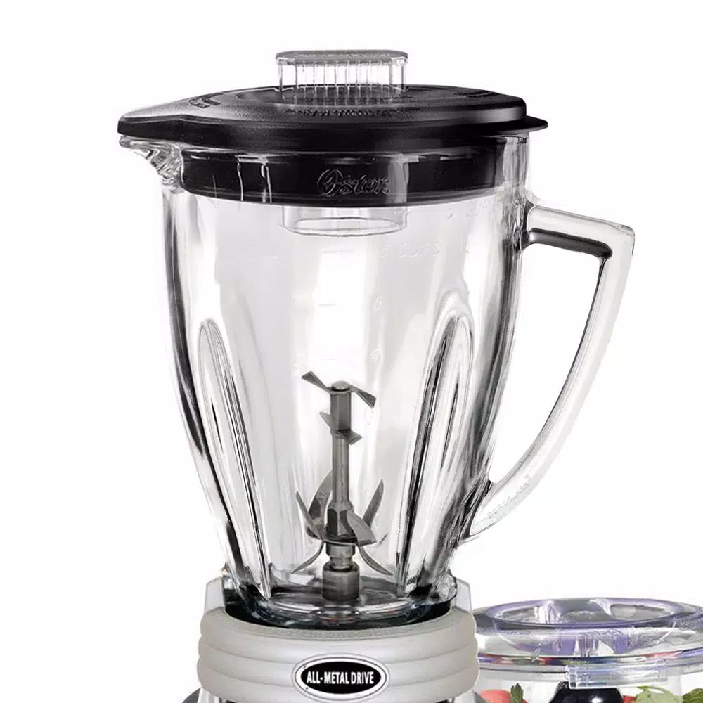Oster Whirlwind Heritage Blend 1000W Blender with Food Processor Attachment, 48 oz Glass Jar, Chrome