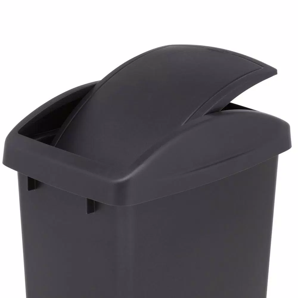 Rubbermaid 12.5 Gal. Black Swing Top Plastic Wastebasket