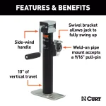 CURT Pipe-Mount Swivel Trailer Jack with Side Handle, 2,000 lbs. Capacity, 10 in. Travel thumbnail 5