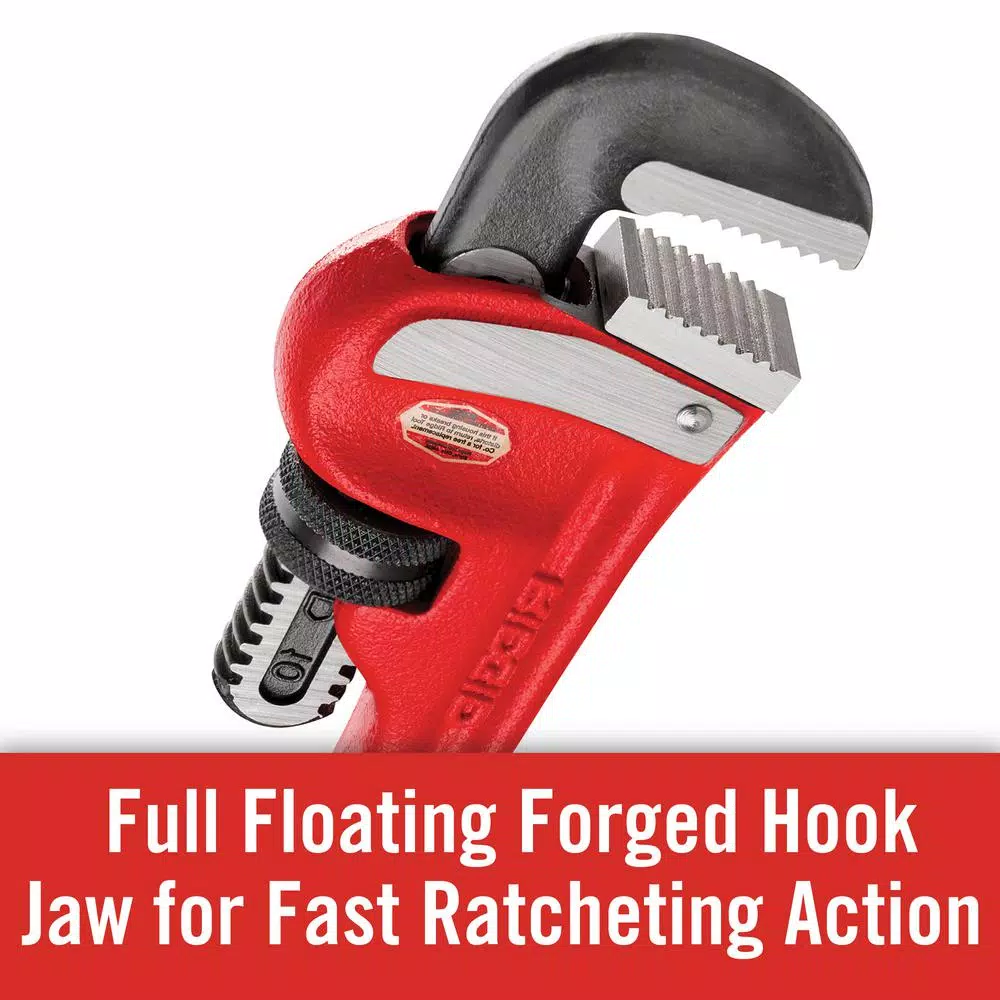 RIDGID 10 in. Heavy-Duty Straight Pipe Wrench, Ductile-Iron with I-Beam Handle