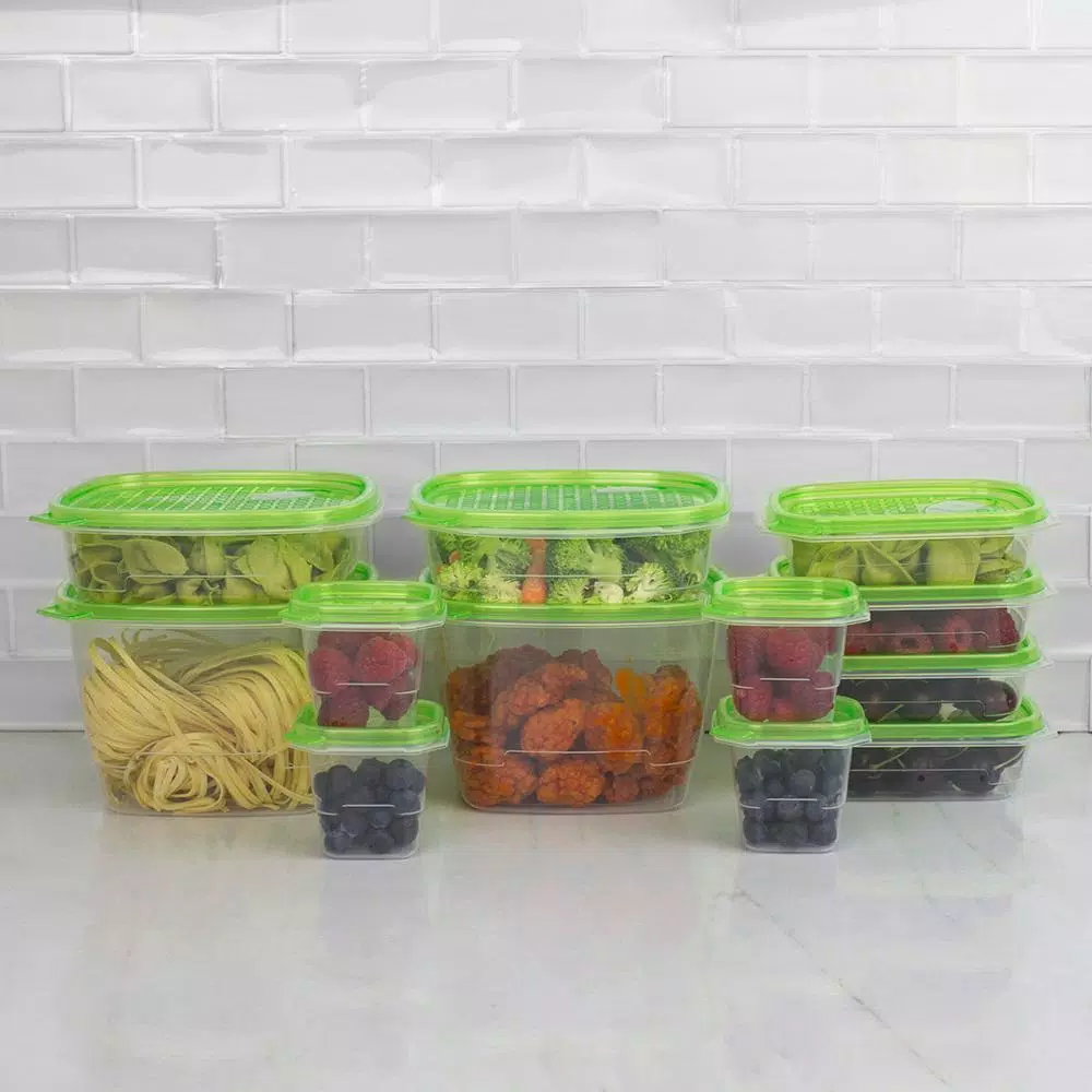Home Basics 12-Piece Plastic Food Storage Container Set with Vented Lids, Green