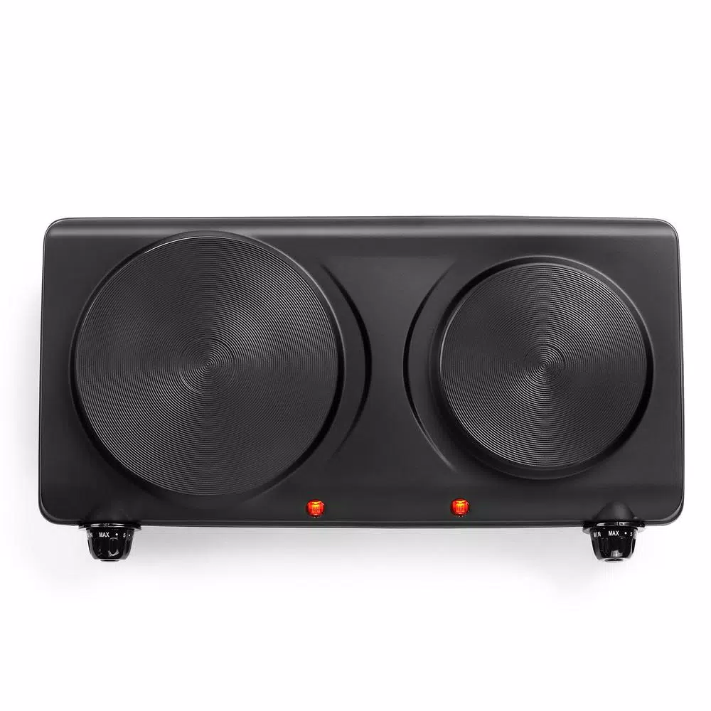 Continental Electric Portable 2-Burner Black Hot Plate with Cast Iron Plates and Adjustable Temperature Controls