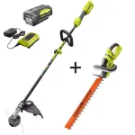 RYOBI 40V Lithium-Ion Cordless String Trimmer and 24 in. Hedge Trimmer Combo Kit with 4 Ah Battery and Charger thumbnail 1