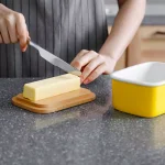 Sweese Large Porcelain Butter Dish with Beech Wood Lid, Yellow thumbnail 3