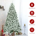 Costway 7.5 ft. Snow Flocked Hinged Pine Artificial Christmas Tree, 1346 Tips, Unlit thumbnail 6