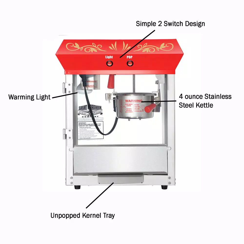 Great Northern Popcorn 4 oz. Red Top Master Popcorn Machine with Stainless Steel Kettle