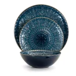Elama Deepsea Mozaic 16-Piece Sea Blue Stoneware Dinnerware Set, Service for 4 thumbnail 4
