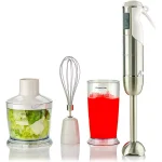 Ovente HS665 500W Immersion Blender Set with Chopper, Whisk, and 20.3 oz Beaker - 6-Speed White thumbnail 1