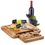 Bambusi Bambsi Bamboo Cheese Board and Cutlery Set with Slide Out Drawer and 4 Utensils thumbnail 2