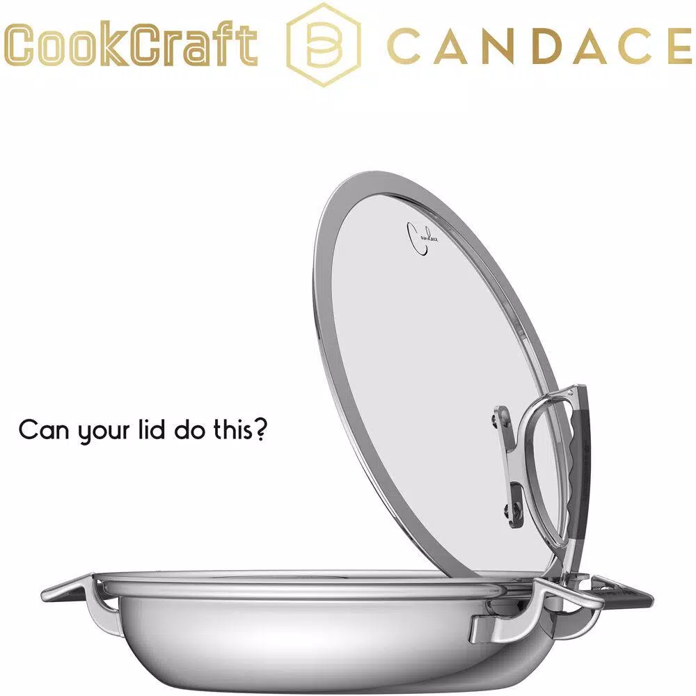 CookCraft by Candace 1.5 qt. Tri-Ply Stainless Steel Sauce Pan with Patented Latch Glass Lid