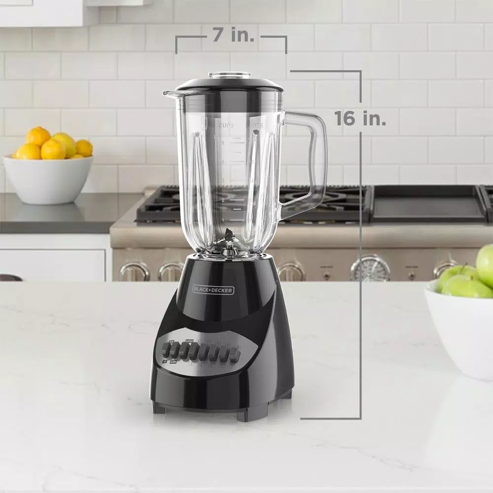 BLACK+DECKER 10-Speed Countertop Blender with 40 oz. Glass Jar, 550 Watts, Black