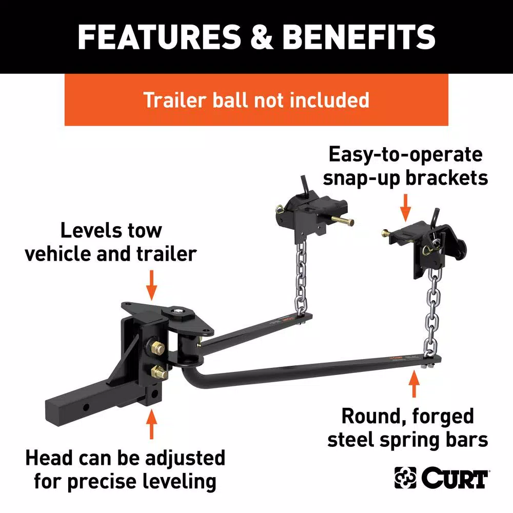 CURT MV Round Bar Weight Distribution Hitch, 8,000-10,000 lbs. GTW, 31-3/16 in. Bars
